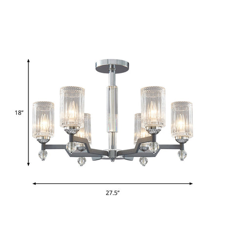 Modernist Crystal Semi Flush Ceiling Light - 3/6-Head Mount In Chrome