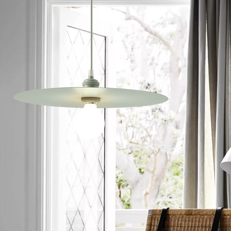 Macaron Pendant Light With Metal Disc Shade - Single Bulb Multi-Color Options