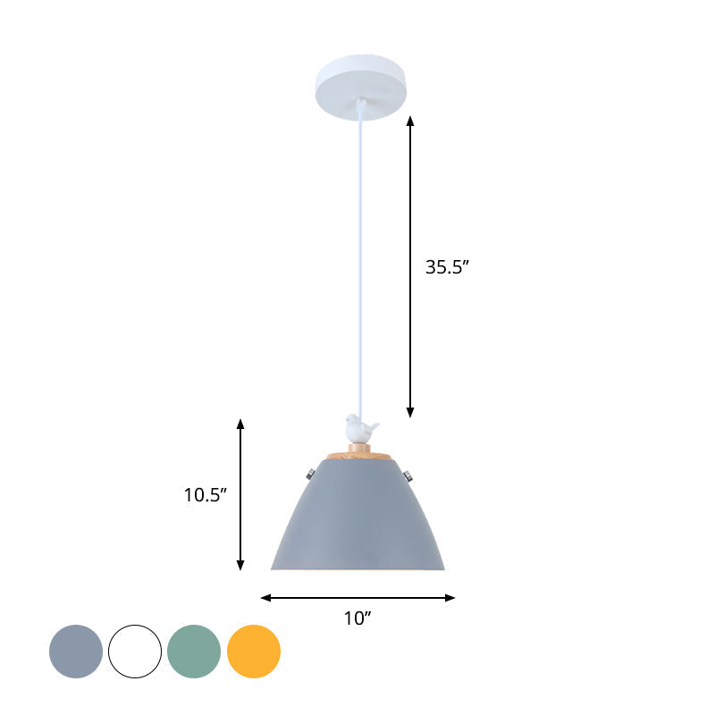 Contemporary Tapered Metal Pendant Ceiling Light - 1 In Grey White And Yellow