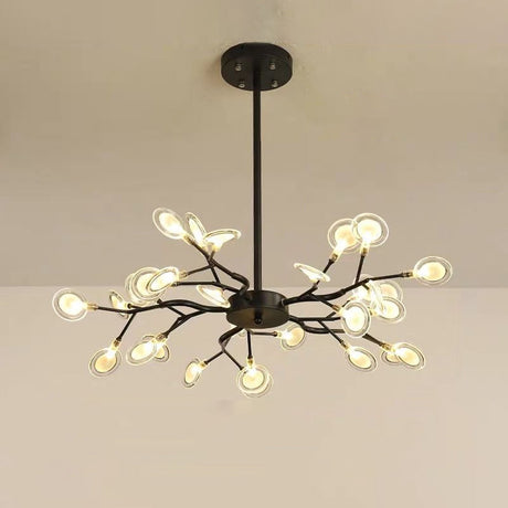 Modern Branching Chandelier: Metallic Multi-Light Suspension Lamp In Black