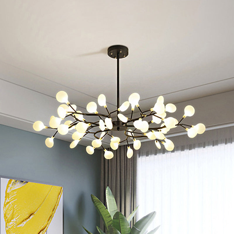Frosted Black Branch Chandelier - Modern Metallic Suspended Light For Restaurant