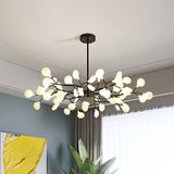 Frosted Black Branch Chandelier - Modern Metallic Suspended Light For Restaurant