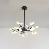 Frosted Black Branch Chandelier - Modern Metallic Suspended Light For Restaurant