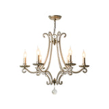Crystal Beaded Chandelier With 6 Lights In Countryside Silver Candle Style - Perfect For Living Room