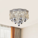 Led Flush Mount Beige Sheer Ceiling Lamp With Crystal Droplet - 20/25.5 Wide