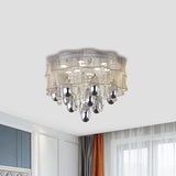 Led Flush Mount Beige Sheer Ceiling Lamp With Crystal Droplet - 20/25.5 Wide / 20