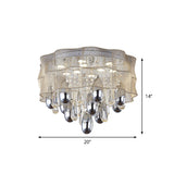 Led Flush Mount Beige Sheer Ceiling Lamp With Crystal Droplet - 20/25.5 Wide
