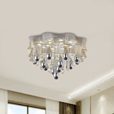 Led Flush Mount Beige Sheer Ceiling Lamp With Crystal Droplet - 20/25.5 Wide