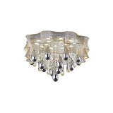 Led Flush Mount Beige Sheer Ceiling Lamp With Crystal Droplet - 20/25.5 Wide