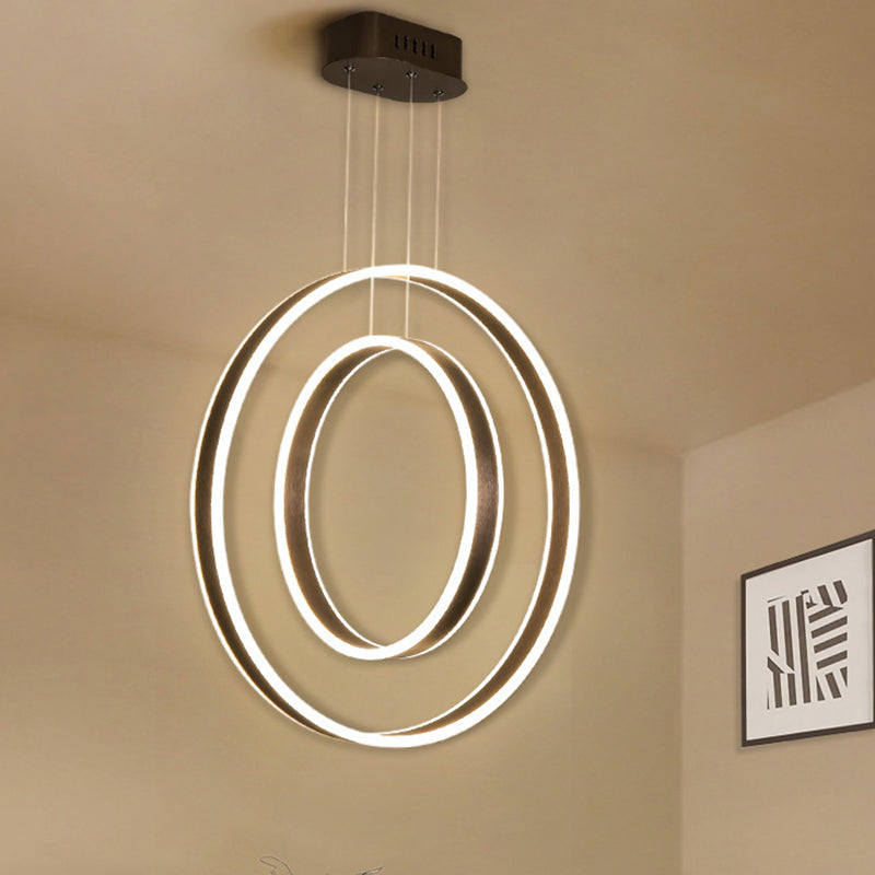 Metal Pendant Light With Dual Circle Pendulum Design In Brown Warm/White/Natural - Perfect For