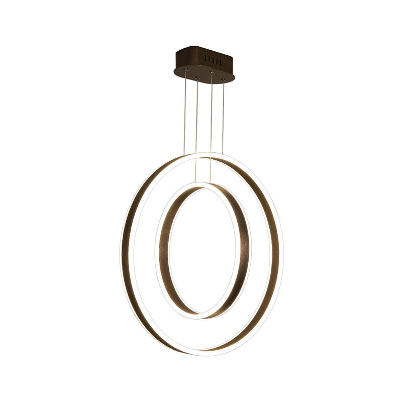 Metal Pendant Light With Dual Circle Pendulum Design In Brown Warm/White/Natural - Perfect For