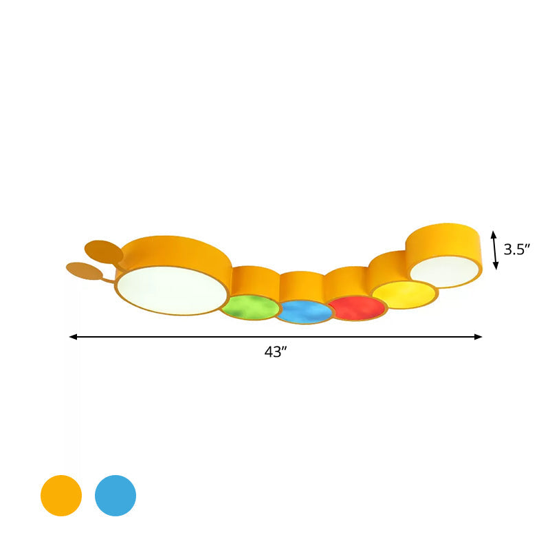 Cartoon Caterpillar Led Ceiling Lamp In Yellow/Blue