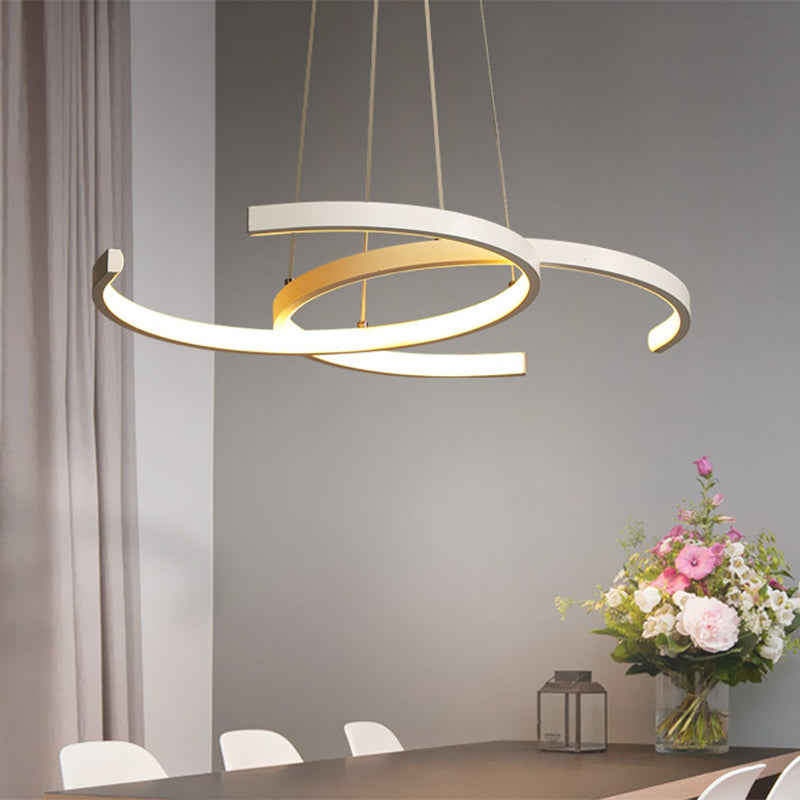 Minimalist Led Chandelier: Black/White Dining Room Drop Lamp With Double C Acrylic Shade Warm/White