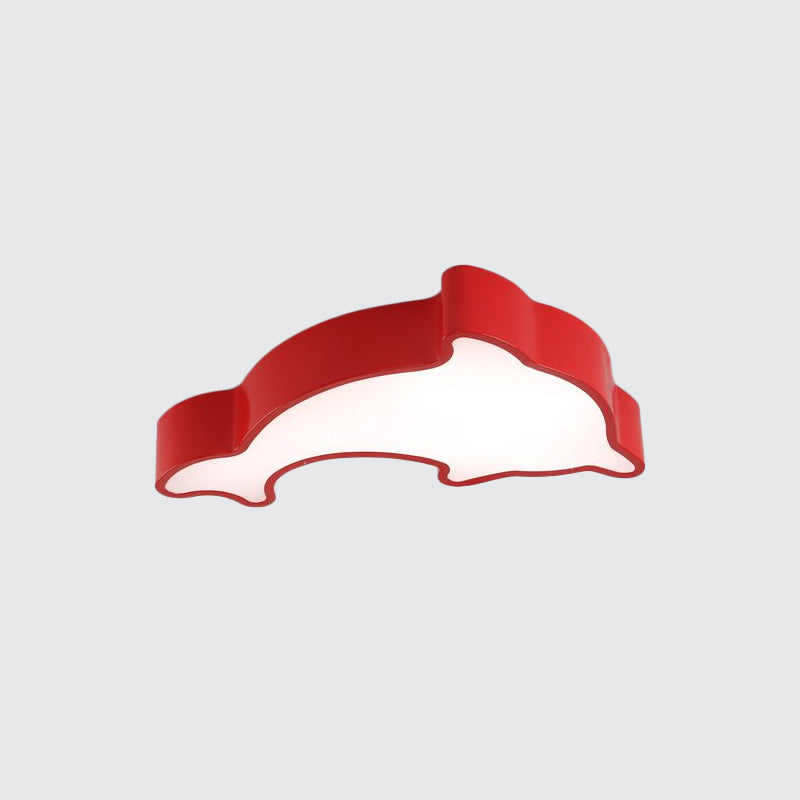 Dolphin Led Ceiling Light For Childrens Bedroom - White/Red/Yellow Acrylic Flush Mount Fixture
