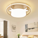 Animal-Inspired Ring Kids Flush Ceiling Light: Eye-Caring Ox Head Acrylic Lamp