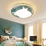 Animal-Inspired Ring Kids Flush Ceiling Light: Eye-Caring Ox Head Acrylic Lamp Blue / Third Gear