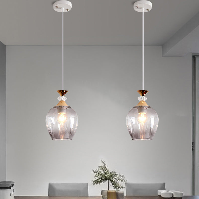 Sleek Cup-Shape Modern Pendant With Grey/Blue/Amber Dimpled Glass - 1 Light Hanging Fixture