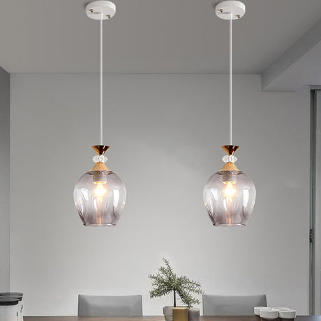 Sleek Cup-Shape Modern Pendant With Grey/Blue/Amber Dimpled Glass - 1 Light Hanging Fixture