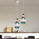Sleek Cup-Shape Modern Pendant With Grey/Blue/Amber Dimpled Glass - 1 Light Hanging Fixture