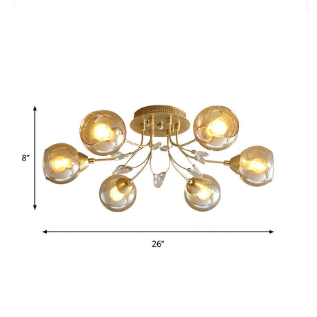 Classic Amber Glass Ball Semi-Flush Light Fixture With Crystal Accent (6/9-Light) For Living Room