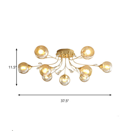 Classic Amber Glass Ball Semi-Flush Light Fixture With Crystal Accent (6/9-Light) For Living Room