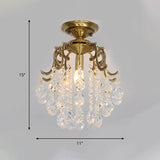 Traditional Curved Semi Flush Mount 1-Light Metal Ceiling Fixture With Clear/Cognac Crystal Droplet