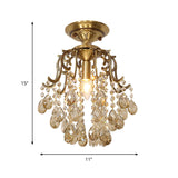 Traditional Curved Semi Flush Mount 1-Light Metal Ceiling Fixture With Clear/Cognac Crystal Droplet
