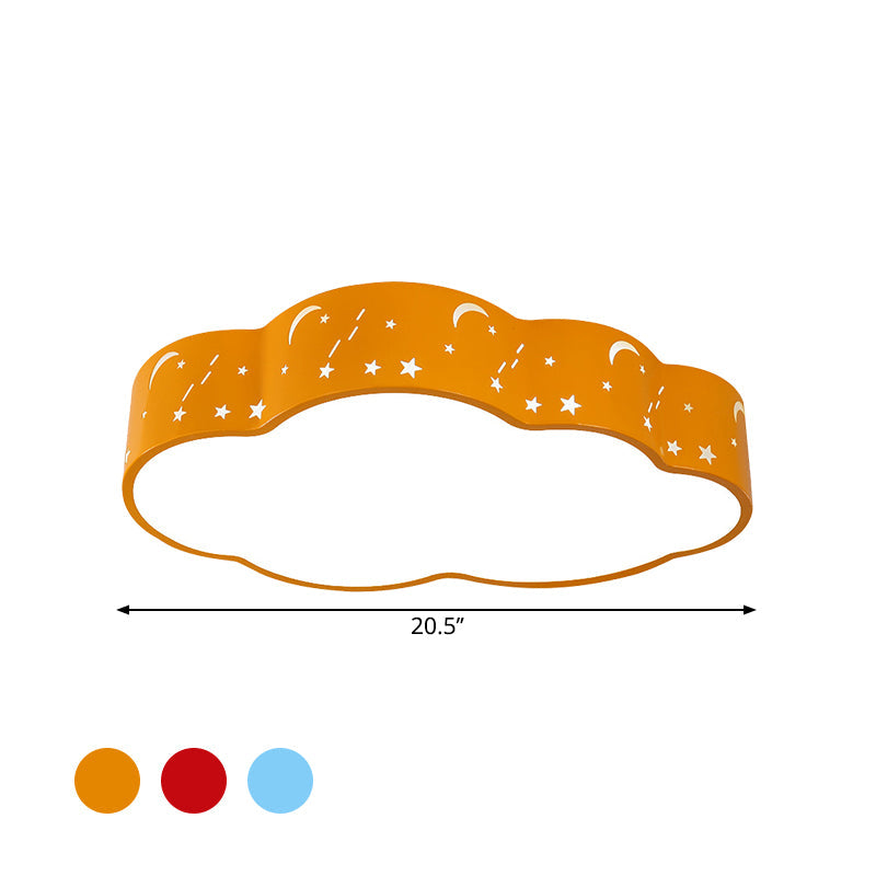Hollowed-Out Cloud Led Flush Light: Macaron Acrylic Red/Yellow/Blue 20.5/24.5 Width
