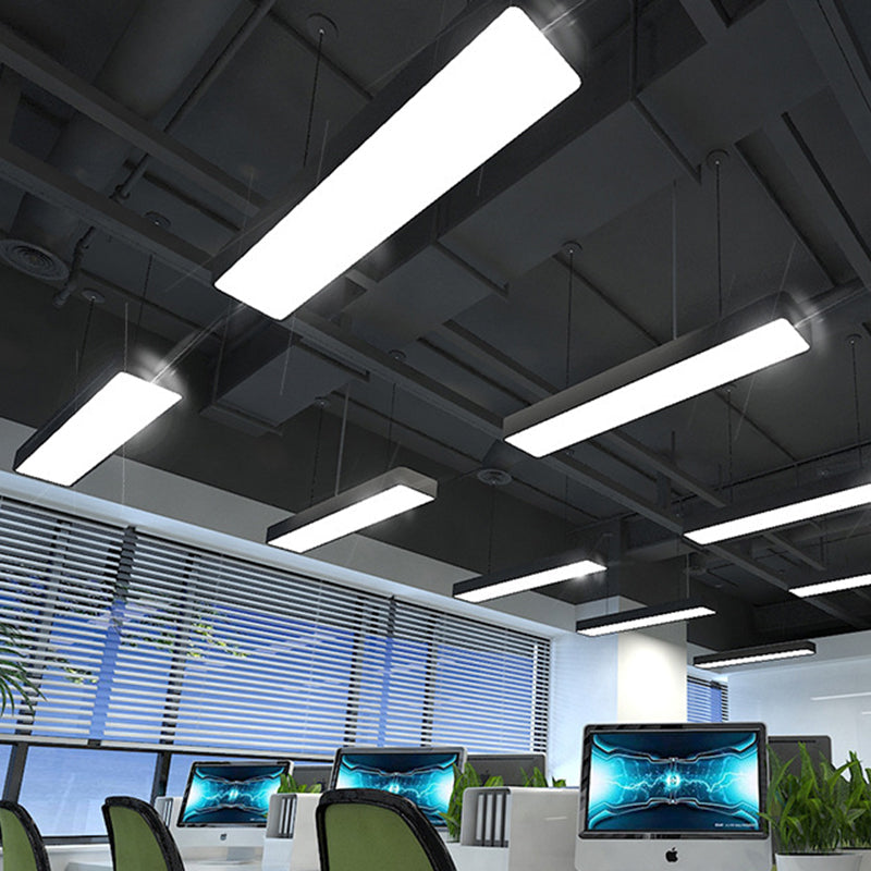 Simple Black/White Rectangle Pendant Light: Led Iron Hanging Fixture Multiple Width Options For