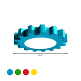 Metallic Led Flushmount Ceiling Light For Kids Room In Red/Blue/Green