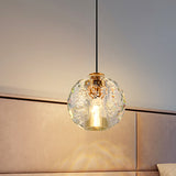 Golden Simplicity Pendant Light With Crystal Sphere For Bedroom - 1 Bulb