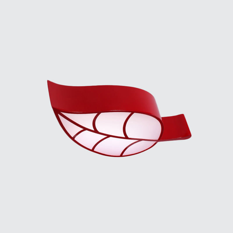 Leaf-Shaped Flush Mount Acrylic Led Ceiling Lamp For Kids Bedroom In Red/Yellow/Blue