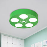 Acrylic Led Kids Flush Mount Lighting In Vibrant Red/Yellow/Blue Rounded Nursery Room Fixture Green