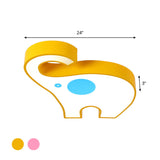 Elephant Kindergarten Led Flush Mount Lamp - Pink/Yellow Kids Ceiling Light Fixture