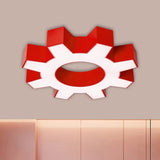 Modern Hollow-Out Gear Acrylic Flush Mount Lamp - Red/Yellow/Green Led Ceiling Light Fixture Red