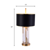 Traditional Drum Night Light: Black Fabric Table Lamp With Glass Base