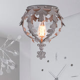 Rustic Grey/White/Gold Metal Leaf Crown Flush Light Ceiling Lamp For Corridor Grey