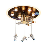 Kids Black Space Satellite Flushmount Lighting With Acrylic Shade - 9-Bulb Ceiling Flush Mount