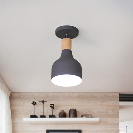 Nordic Metal 1-Light Flush Mount Ceiling Lamp With Pivot Joint - Wood Finish And Color Options