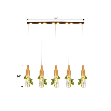 5-Light Clear Glass Cluster Pendant In Lodge Black: Modern Ceiling Light For Dining Room With