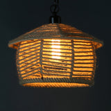 Rustic Bowl Pendant Light With Jute Rope Suspension For Dining Room
