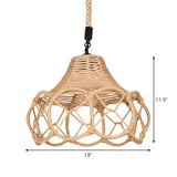 Hand-Knit Floral Pendant Light Fixture With Lodge Brown Hemp Rope