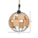 Cottage Style Brown Globe Hemp Rope Pendant Lamp - Aisle Ceiling Light
