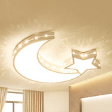 White Metal Hollow Star Crescent Flush Ceiling Light - Modern Led Fixture For Kid’s Bedroom