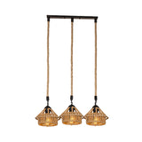 Handcrafted Cottage Brown Rope Pendant Light Fixture - 3/6-Light Mini House Multi Round/Linear