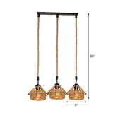Handcrafted Cottage Brown Rope Pendant Light Fixture - 3/6-Light Mini House Multi Round/Linear