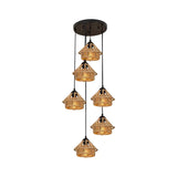 Handcrafted Cottage Brown Rope Pendant Light Fixture - 3/6-Light Mini House Multi Round/Linear