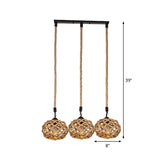 Brown Cross-Woven Rope Pendant Light With Oval Cluster Design - Cottage Kitchen Bar Ceiling Fixture