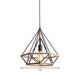 Industrial Bistro Hanging Lamp: Single-Bulb Drop Pendant With Diamond Roped Cage In Black - 10/15/18