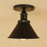 Industrial Iron Cone Shade 1-Light Ceiling Lamp: Rust/Black/Copper Semi Mount Lighting Black